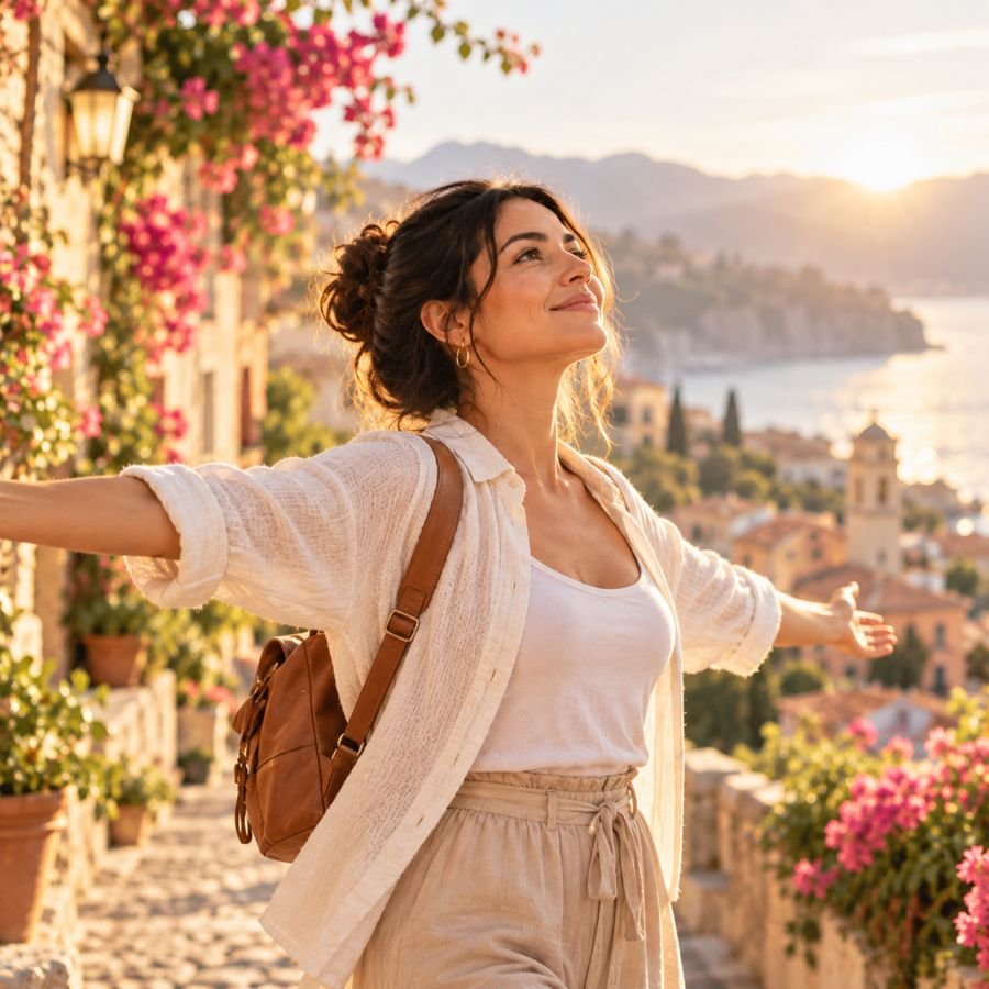 Mujer disfrutando un viaje